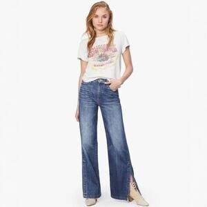 MOTHER Hustler Sidewinder Split Hem Flare Leg Jeans in Cowboys Don't Cry Size 26